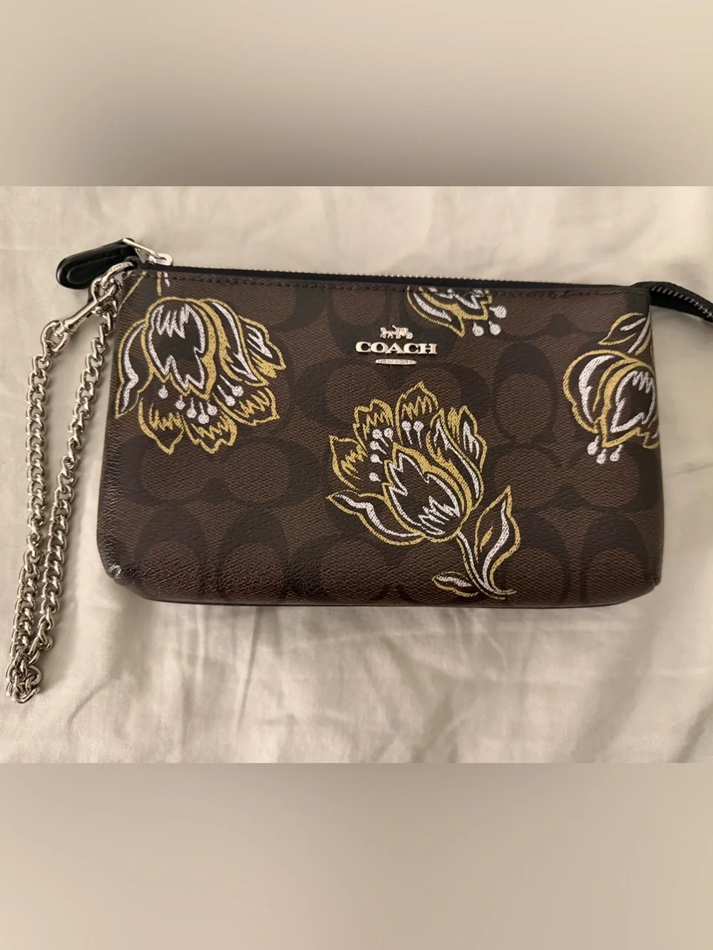 Coach Large Floral Wristlet with Chain Strap